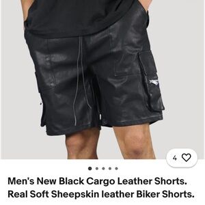 Men's Black Leather Cargo Shorts